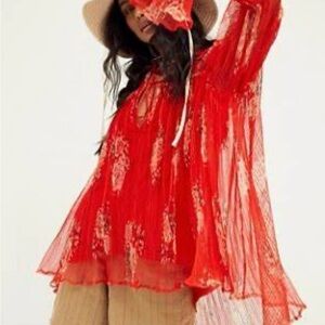 Free People Bright Red Sheer Tunic